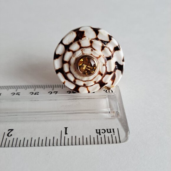 New Angelique de Paris Seashell Gold Plated Ring with yellow Stone Size 7 - Picture 10 of 13